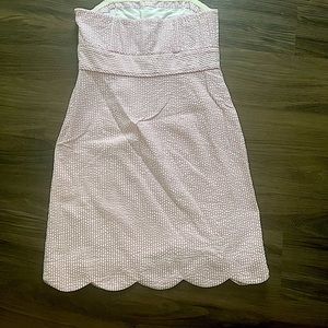 Vineyard vines purple and white stripe scalloped strapless dress